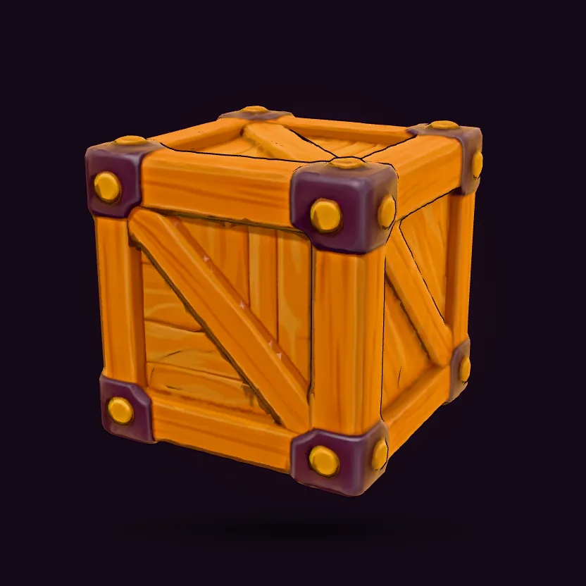 A classic wooden game crate, half greybox and half painted.